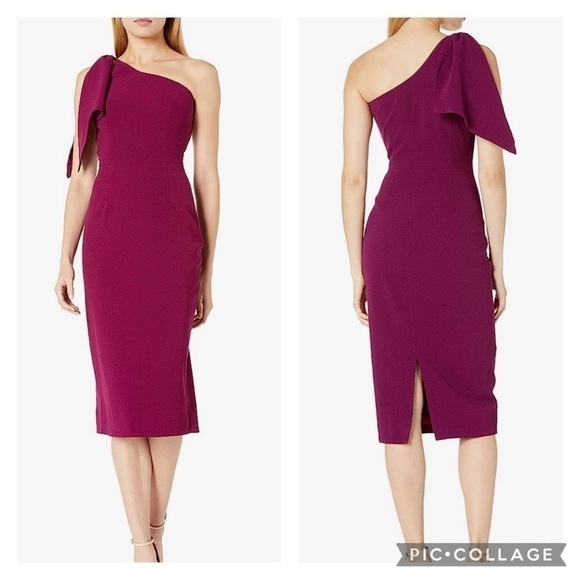 Dress the Population NWT One Shoulder Bow Bodycon Tiffany Dress  Magenta Size S - Picture 1 of 11